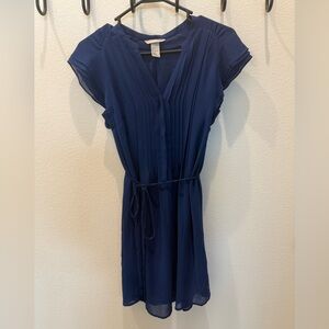 Navy Blue Pleated Dress
